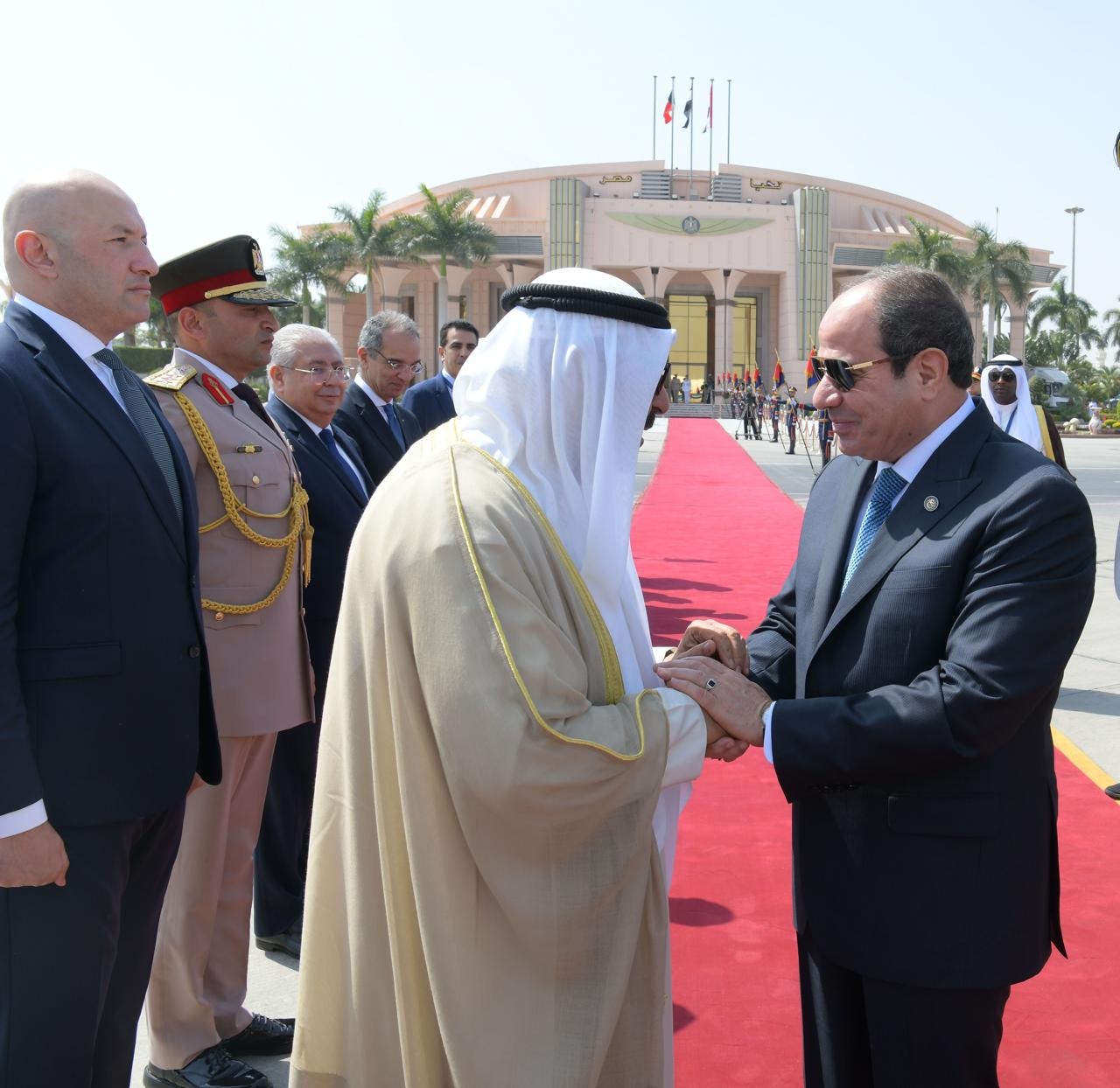 President Sisi bids farewell to the Emir of Kuwait at Cairo International Airport